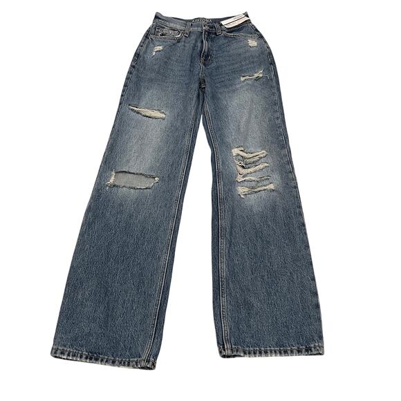 Arizona Curvy Skater Jean Womens Blue High Rise Stretch Distress Size 1 - Picture 1 of 12
